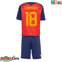 Camiseta España Martin Zubimendi #18 Primera Equipación para niños Mundial 2026 manga corta (+ pantalones cortos)